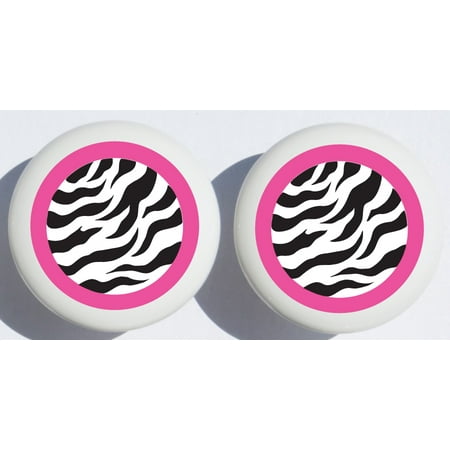 Ceramic Set Cabinet - Pink and Black Zebra Print Drawer Pulls / Polka Dot Ceramic Cabinet Knobs / Safari Nursery Room Decor ( Set Of Two)