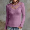 thumbnail image 2 of IMENGL Long Sleeve Shirts for Women Casual Lace Mesh Gothic Layering Ribbed Soft T-Shirt Women's Basic Tee Long Sleeve Tops,Purple, 2 of 5