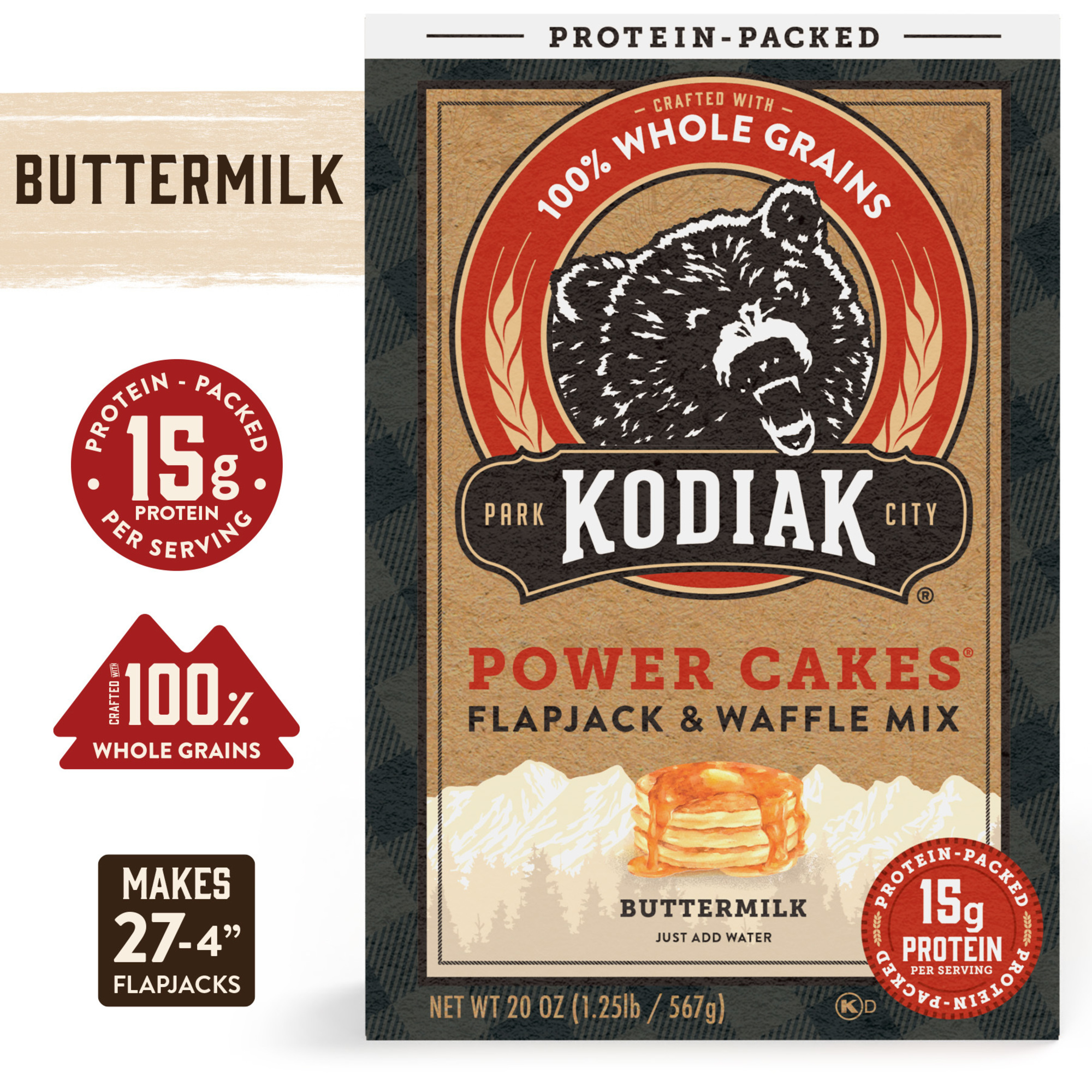 Kodiak Protein-Packed Power Cakes Buttermilk Flapjack and Waffle Mix, 20 oz Box - image 2 of 9