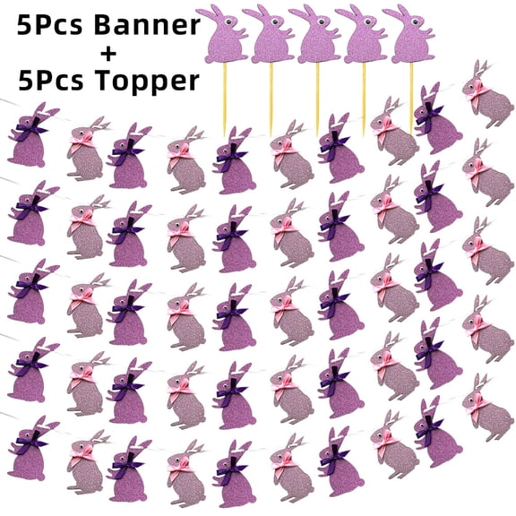 comerut Easter Day Rabbit Bunny Hanging Flag Banners Bunting Cake Topper Party Decor