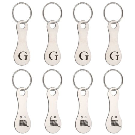 Uxcell 8 Pcs Stainless Steel Shopping Trolley Token Metal Quarter Holder Keychain Bulk Shopping Key Ring for Supermarket Shops Silver Tone Engraved Letter G & Pattern Grocery Cart