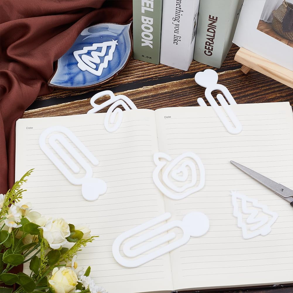 30Pcs Acrylic Paper Clips 5 Styles Christmas Tree Cup Shape Paperclip Bookmarks Office Supplies