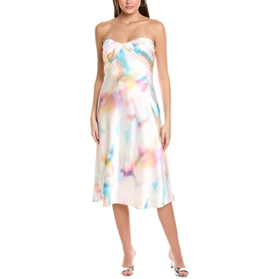 ML Monique Lhuillier womens Annika Satin Midi Dress, 6, White