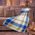 thumbnail image 5 of Royal Blue And Ochre Oversized Plaid Bands, Cozy Flannel Blanket with Bold Traditional Plaid Print, Housewarming Gift for Bold plaid enthusiasts, Home Decor for Bedroom and Living Room, 5 of 7