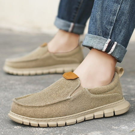 Sneakers Men s Shoes Casual Canvas Loafers Solid Color Slip On Flats Classic Comfortable Large Size Soft Breathable Male Shoes (khaki 46)