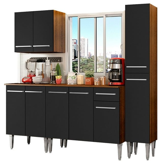 Cocina Integral Madesa Emilly Sing 201cm Marrón/Negro