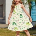 thumbnail image 2 of Odeerbi 2-12 Años Niñas Lindo Vestido de Tanque de Impresión de Rana Vestido de Sol de Verano Sin Mangas Botón Frontal Vestido de Línea A, 2 of 8