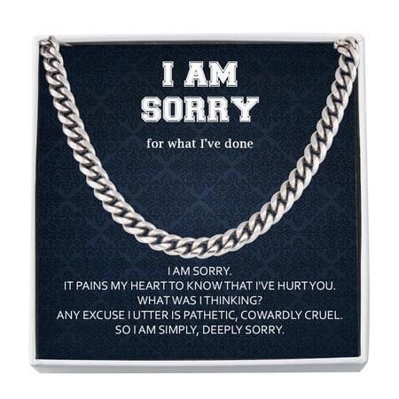 Cuban Link Chain For Man, I'm Sorry Gift For Him, Apology Gifts For Men, Im Sorry Card, Best Gifts For Men, Gift For Husband, Forgive Me Necklace, Men Jewelry with Message Card and Box