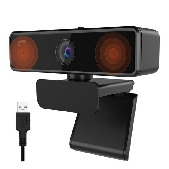 Nuroum V11 2K Fixed Foucs USB Webcam for Desktop, with Microphone, 1080P 60FPS & 360° Rotating, Black, New, 1 Count