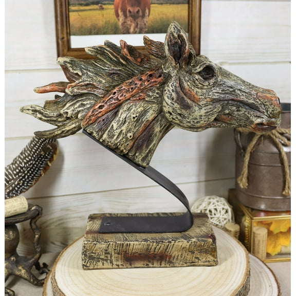 Faux Driftwood Equine Thoroughbred Mustang Horse Head Desktop Plaque Sculpture