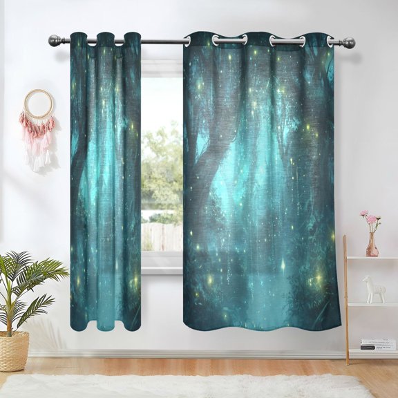 Yayeee Window Curtains Set of 2 for Living Room Light Filtering 63"x42", Magical Forest