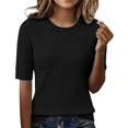 thumbnail image 2 of Delayuji Women's Short Sleeve Knitted T-Shirt Fashion Solid Color Crew Neck Elegant Lightweight Pullover Top Spring Summer Outfit, 2 of 5