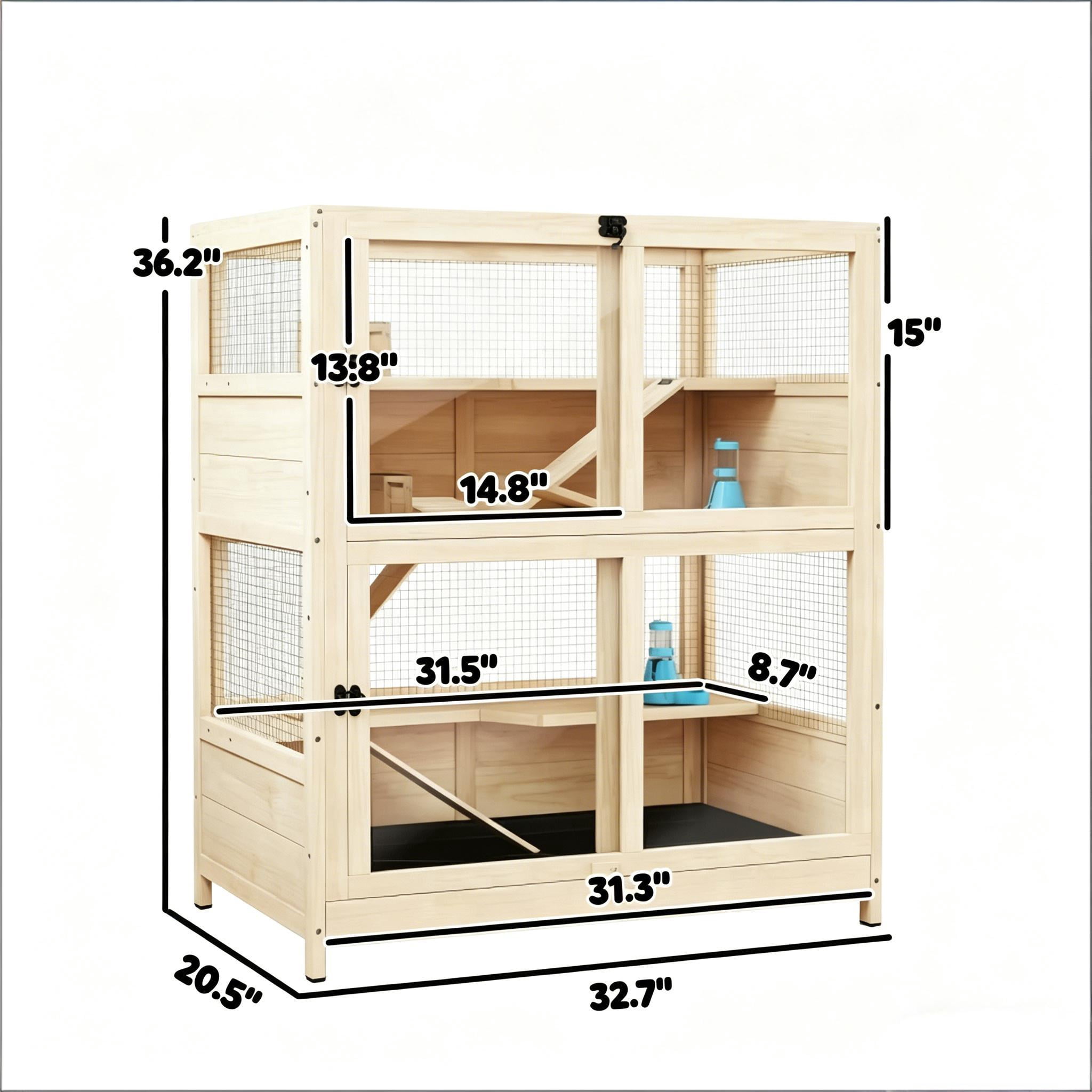 Spacious Small Animals Cage, Hamster Cage with Three Ramps, Pet Cage