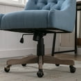 thumbnail image 4 of Swivel Home Office Chair, Height Adjustable Desk Chair with Button Tufted Back & Solid Wood Feet Fabric Padded Computer Task Chair Accent Chair for Small Space, Living Room, Studying, Blue, 4 of 7