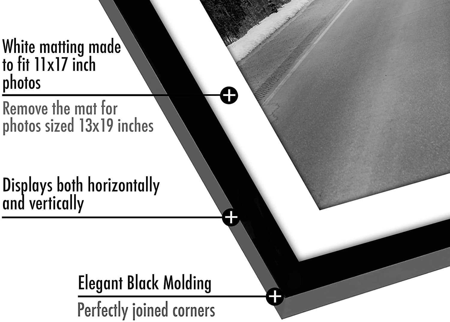 Americanflat 13x19 Picture Frame in Black - Displays 11x17 With Mat and 13x19 Without Mat - Set of 5 Frames with Sawtooth Hanging Hardware For Horizontal and Vertical Display