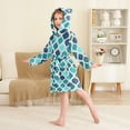 thumbnail image 2 of FORMRS Niños Bathrobe Unisex Hooded Robe Soft Plush Pajamas Sleepwear, Size 7-9T, Blue Geometric Pattern, 2 of 7