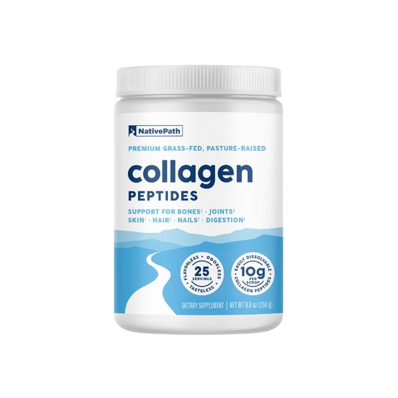 NativePath Collagen Peptides Powder, Grass-Fed Hydrolyzed Type 1 and 3, Unflavored, 25 Servings