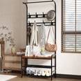 thumbnail image 1 of Ourlova 70.9 Inch Tall Narrow Metal Coat Rack Wooden Shoe Bench 4 in 1 Rustic Brown Storage Shelf with 8 Hooks, 1 of 7