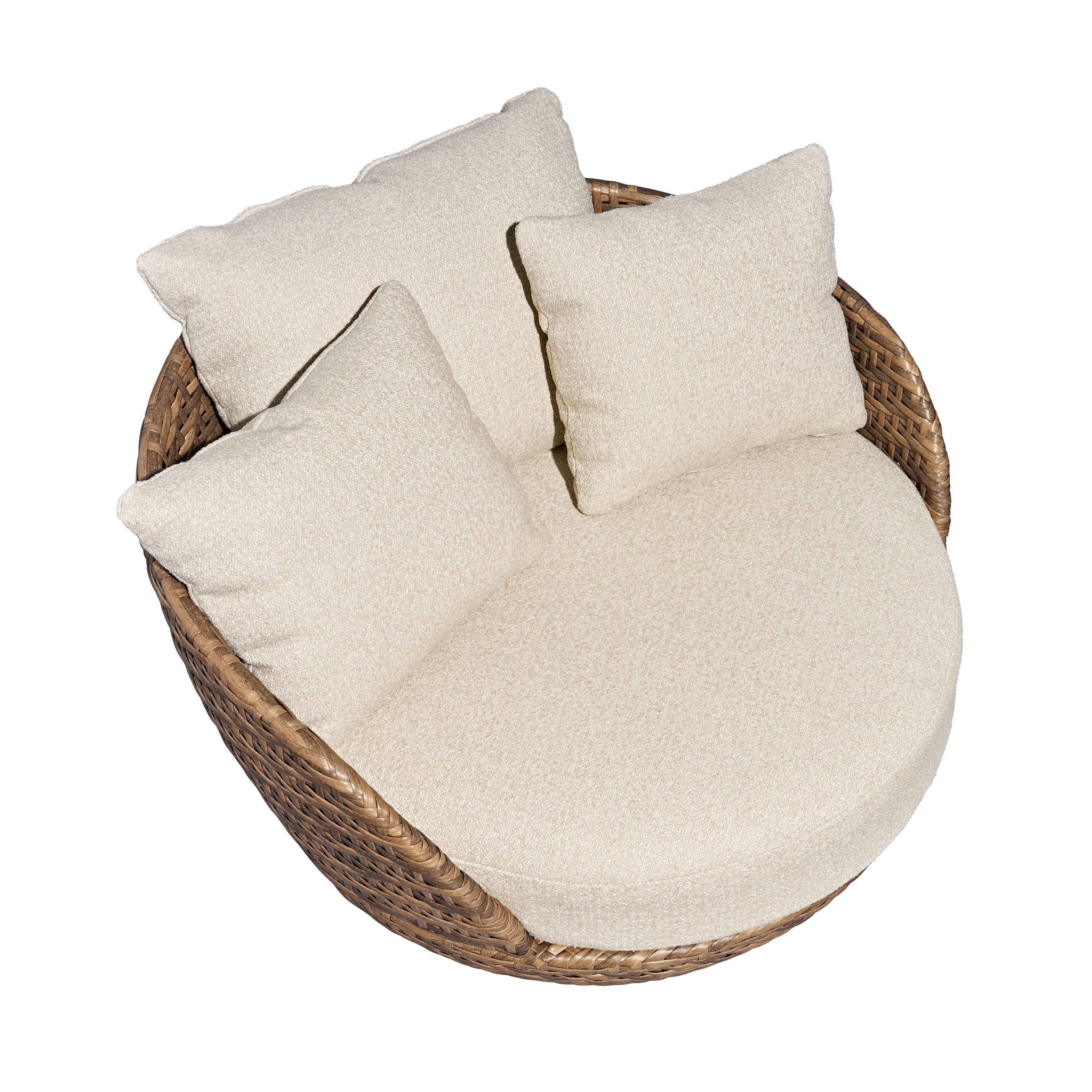 Beautiful Wicker Outdoor Swivel Chair with Bouclé Cushions & Cover by Drew Barrymore, Brown/Porcini