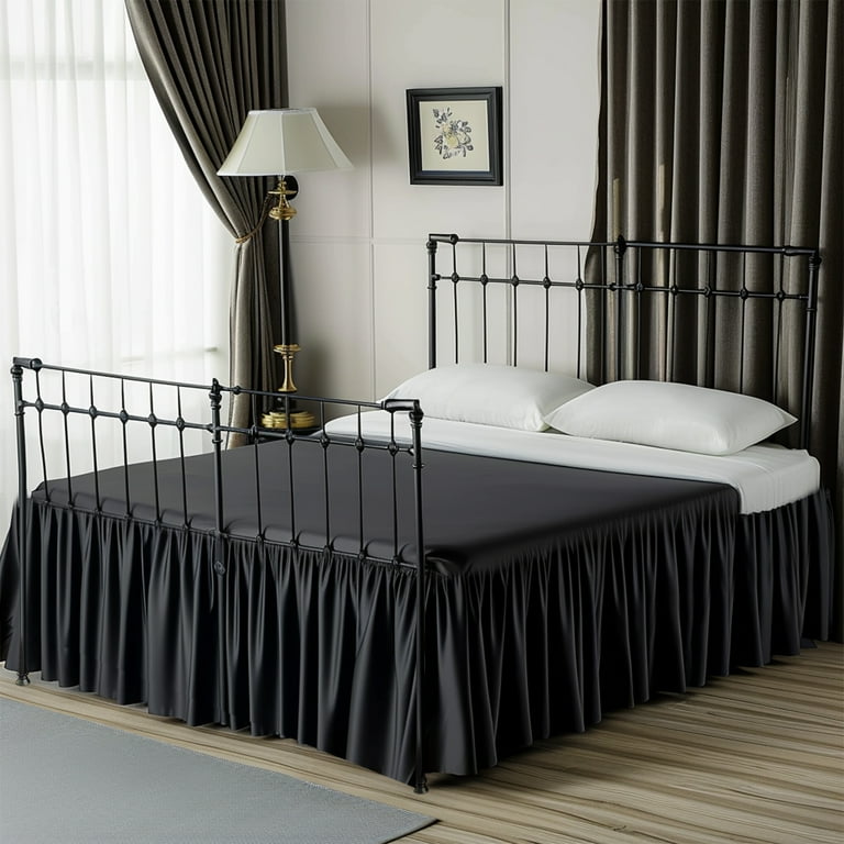 Bed Skirt Queen Size White Ruffled Bed Skirts with Split Corners Dust Ruffle Bed Skirt with Platform 18 Inch Drop Black