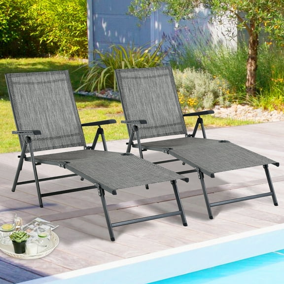 Dkeli Adjustable Backrest and Lightweight Chaise Lounge Chair -Set of 2 Gray