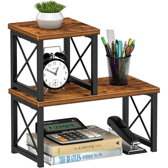 Honiter 2 Sets Desk Shelf, Desktop Organizer Shelf, 2 Tier Independent Stackable Desktop Shelves, Desktop Office Storage Rack Display Shelf