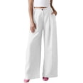 thumbnail image 2 of Women Casual Cotton Linen Work Pants Soft Wide Leg Trousers Loose Fit Comfy Business Office Slacks with Pockets,Linen Pants White 2XL, 2 of 4