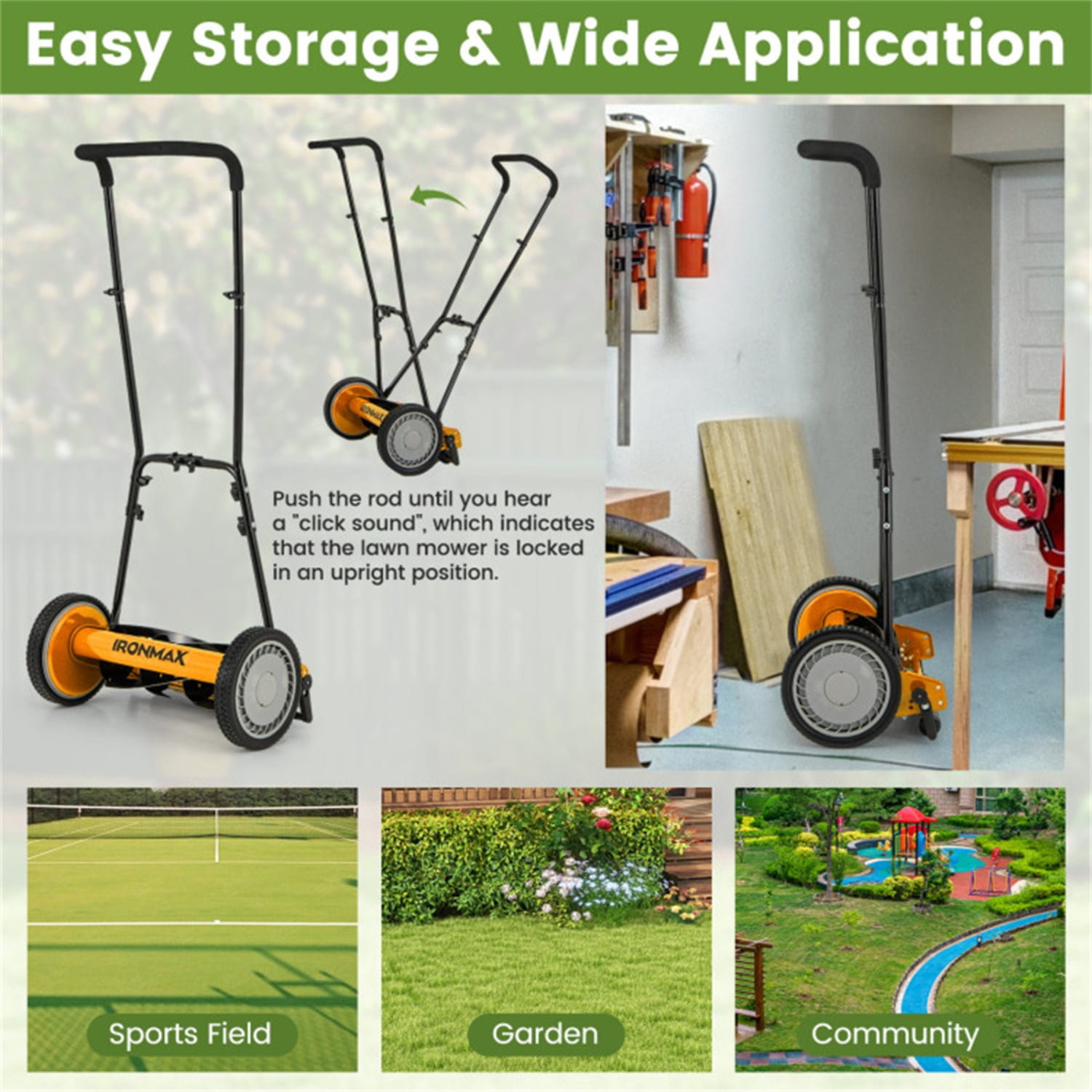 16 Inch Push Lawn Mower with Grass Catcher Bag-Orange