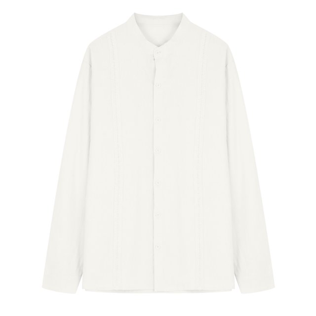 Camisa de hombre de manga larga con cuello vuelto, blusa informal de algodón sólido y lino con bolsillo y cuello levantado, camisa abotonada Odeerbi ODB-2