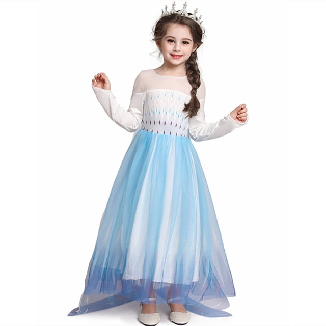 HAWEE Robe Elsa pour Filles Halloween Noël Costume Robe de Princesse Chic avec Accessoires