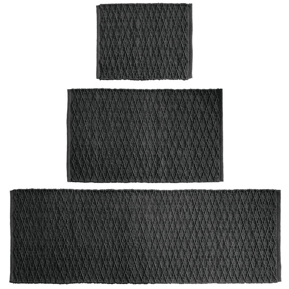 mDesign Cotton Bathroom Spa Mat Rugs/Runner, Diamond Design, Set of 3 - Black