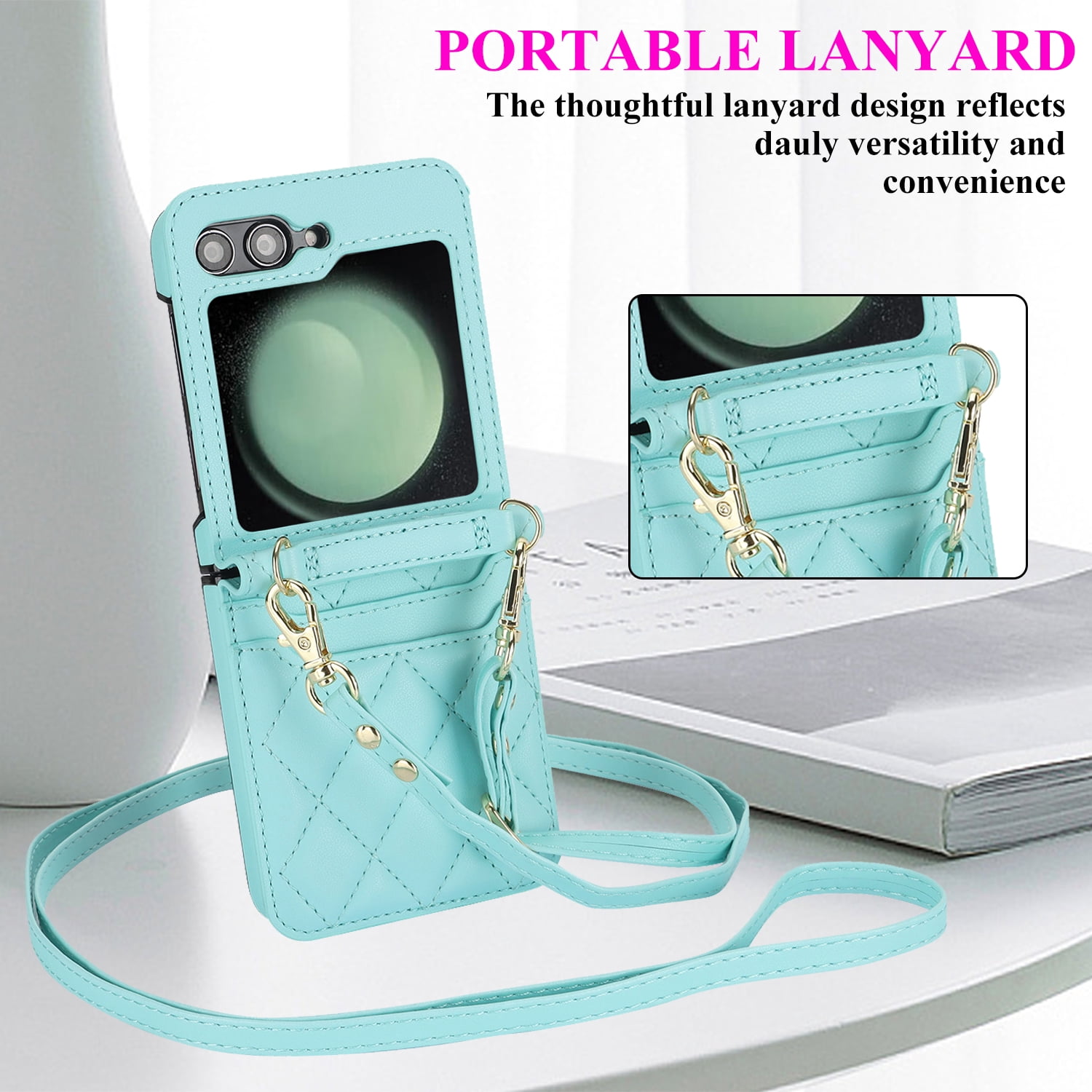 for Samsung Galaxy Z Flip 7 Crossbody Wallet Case with Built-in Card Slots Premium PU Leather Wristlet Strap and Lanyard, Carrying Handbag Phone Case for Samsung Galaxy Z Flip 7 Women Girls, Green