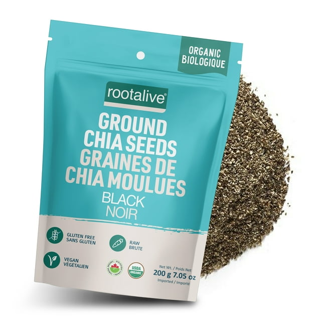 Rootalive Graines de Chia Noires Moulues Biologiques 200 g