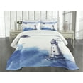 thumbnail image 3 of Ambesonne Lighthouse Quilted Bedspread Set 3 Pcs, Handdrawn Art Anchor, King Size, Blue and White, 3 of 5