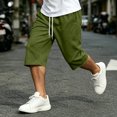 thumbnail image 6 of TKKCS Mens Casual Long Shorts Below Knee- Summer Beach Elastic Waist Drawstring Lightweight Loose Fit Daily Wear 3/4 Capri Shorts with Pockets Army Green Size 3XL, 6 of 9