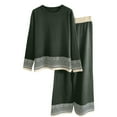 thumbnail image 3 of YOIAVAIOY Womens Lounge Set 2 Piece Elegant Casual Outfits Knitting Cotton Pullover Top and Wide Leg Pants Matching Set Loose Comfy Loungewear Green Free Size, 3 of 4