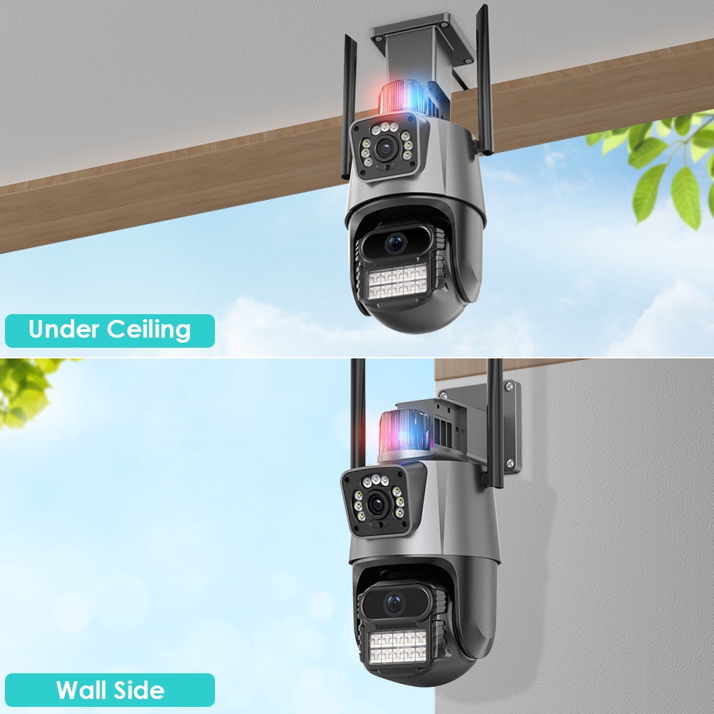Salange 6MP Outdoor Wired Security Camera with Base Station, Spotlight, Expandable Local Storage, Double Lens, Waterproof PIR Detection, Home Surveillance System Camera