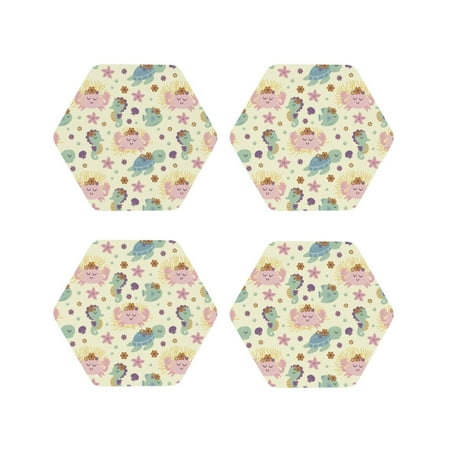 

Tideii Turtle Crab Sea Horse for Leather Coasters 4 Pieces Anti-fouling and Anti-scalding Decorative Coasters Suitable for Restaurants Kitchens Coffee Shops-Hexagon