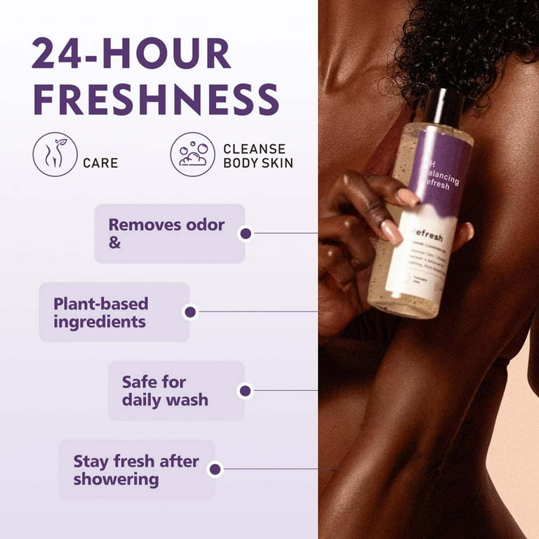 Refresh pH Balancing Shower Gel 6 Fl Oz, Natural Feminine Hygiene Solution for Gentle Cleansing, Odor Control, and Skin Nourishment, pH Balance Body Wash for All Skin Types