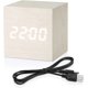 thumbnail image 1 of Digital alarm clock white, LED light mini modern cube desktop alarm clock showing time date temperature, 1 of 4
