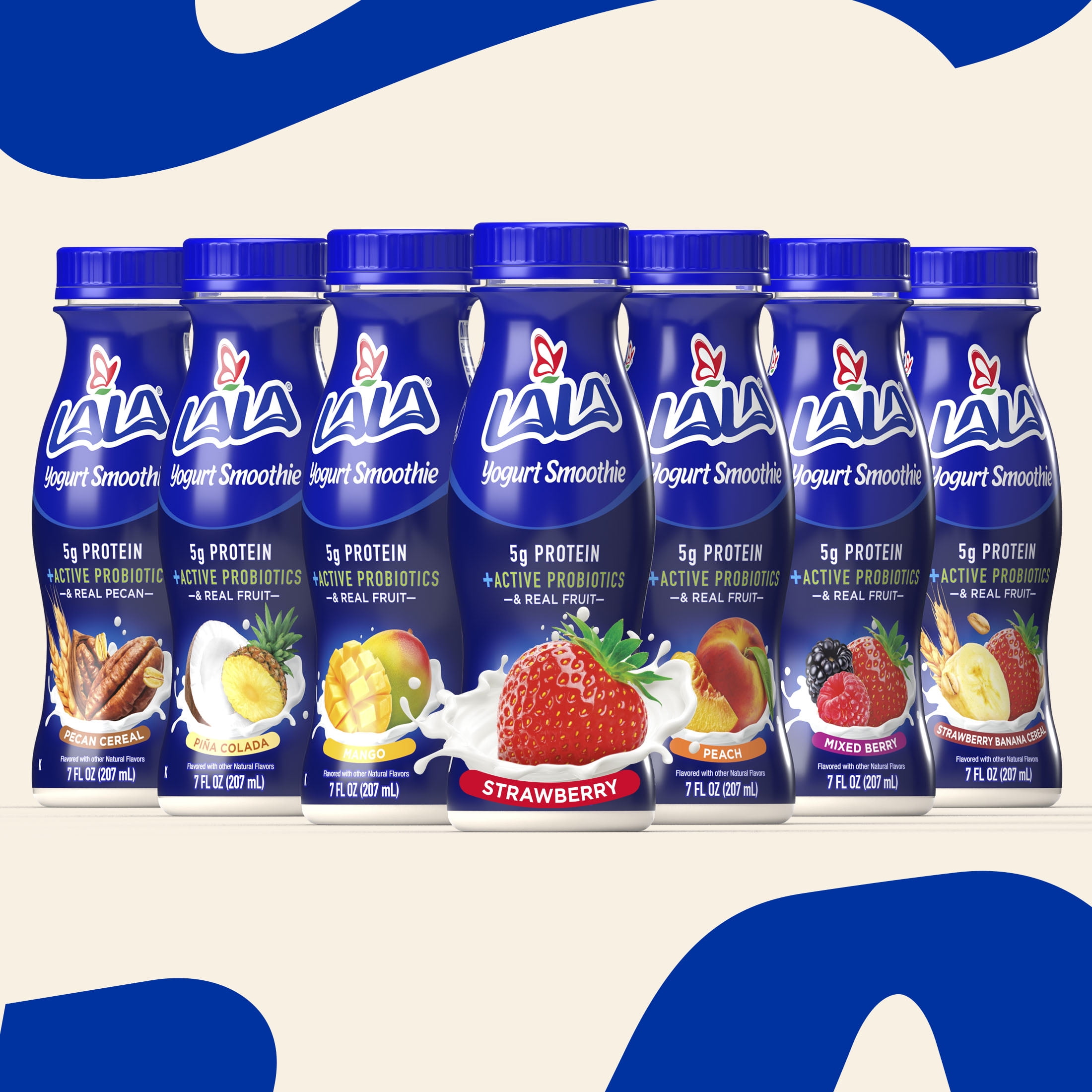 LALA Probiotic Protein Yogurt Smoothie Drink, Low Fat, Strawberry, 7 oz Plastic Bottle (10 Ct)