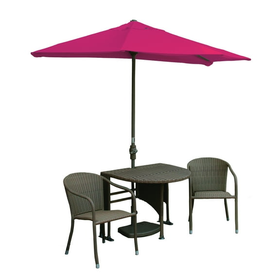 Outdoor Coffee Table Set Wicker Patio Furniture Table Chairs Umbrella Red Canopy
