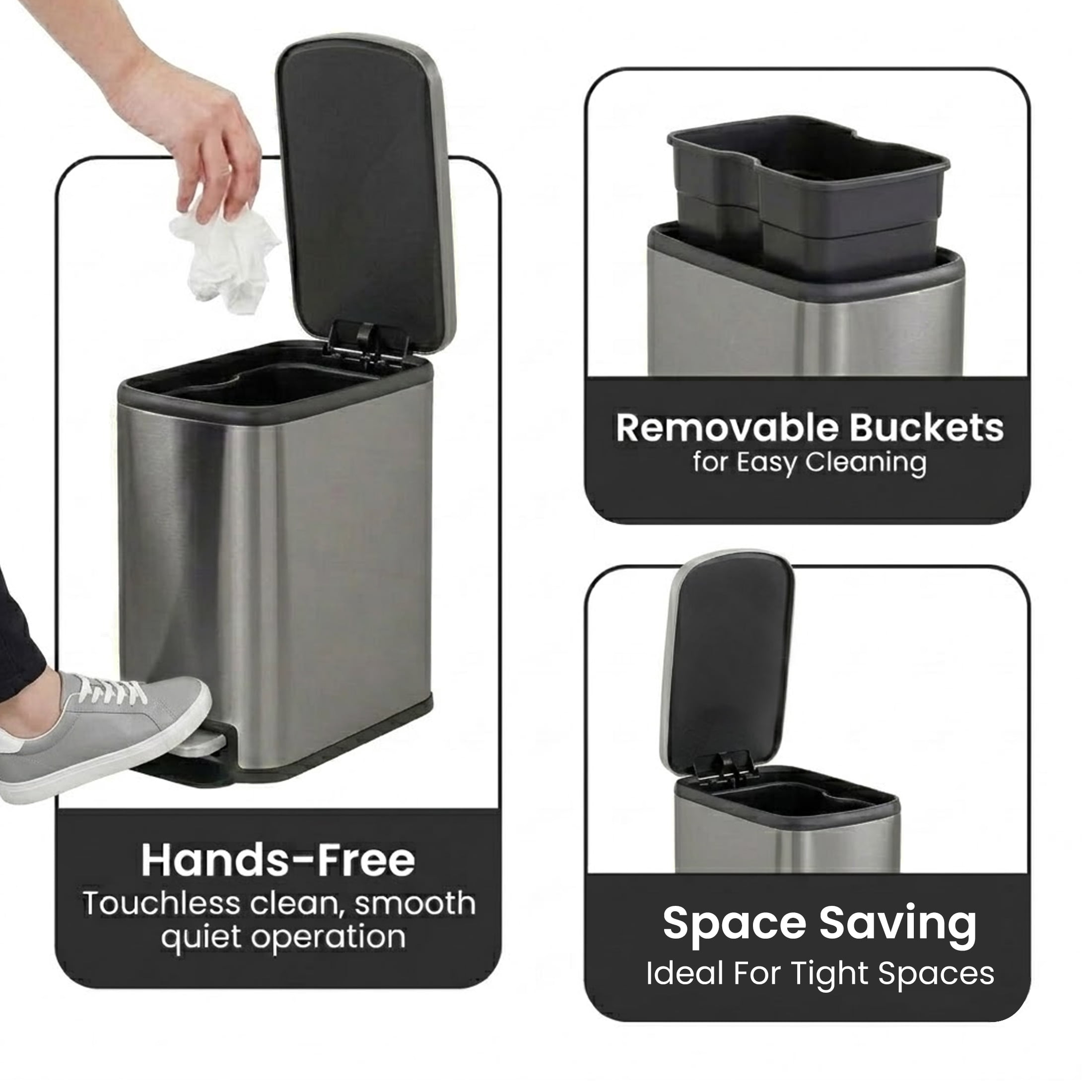 Simpli-Magic 1.6 Gallon Stainless Steel Bathroom Trash Can with Lid, Compact Step Pedal Garbage Bin, Gunmetal