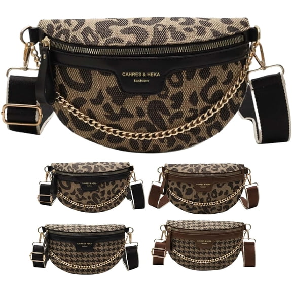 Crossbody Bags for Women Trendy -match Sling Chest Bag Fashion Leopard  Fanny Pack Zipper Casual Versatile (Leopard Black)