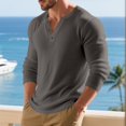 thumbnail image 5 of WTOBBY Men's Casual Long Sleeve Henley Shirt Three-Button Placket, Comfortable Solid Color, Fall and Winter T-Shirt for Daily Wear, Layering, and Relaxed Style,Dark Gray L, 5 of 7