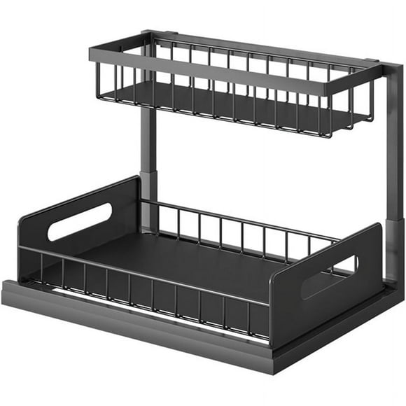 Sink Organizer, Pull Out Cabinet Organizer 2-Tier Sliding Shelf Multi-Use for Under Kitchen Sink and Storage