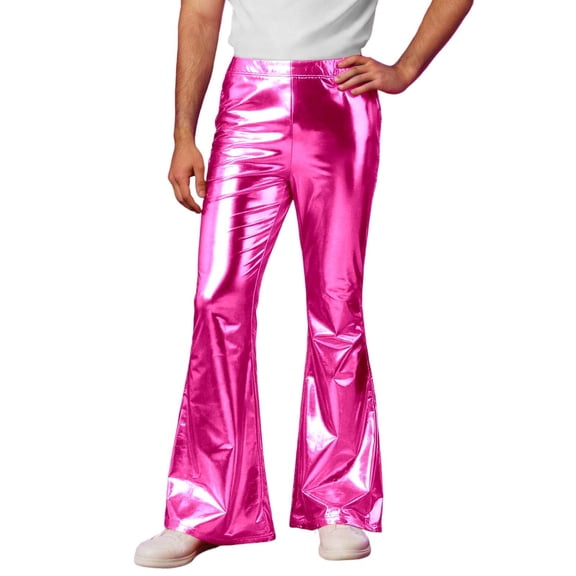 Bibifish Mens Pants Metallic Straight Flared Trousers Solid Color Shiny Modern Style Trendy Slim Fit Night Out Party Dance Trousers