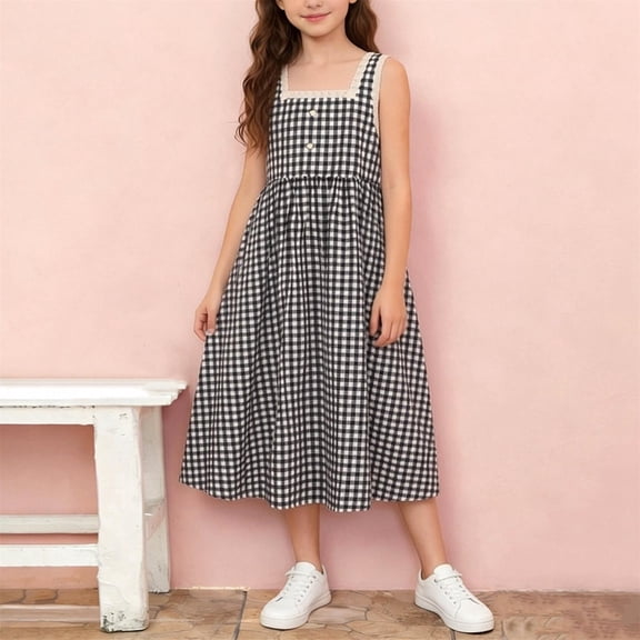 Girls' Dresses Summer Sleeveless Dress Round Neck Tank Top Dress Kids Long Casual Dress Sundress Black 7-8 Years