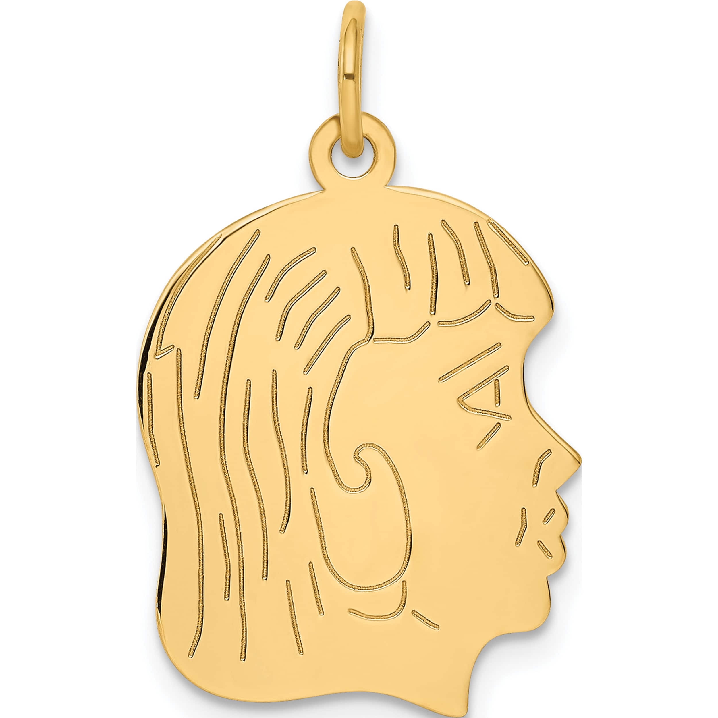 14K Yellow Gold .011 Depth Engravable Girl Head Charm (27 X 17) Made In