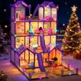 thumbnail image 3 of JoyStone Play Dollhouse with Doll Toy Figures, 14 Rooms Furniture and Colorful Lights, Creative Doll House Gift for Girls Ages 3+, Assemble Required, Purple, 3 of 11